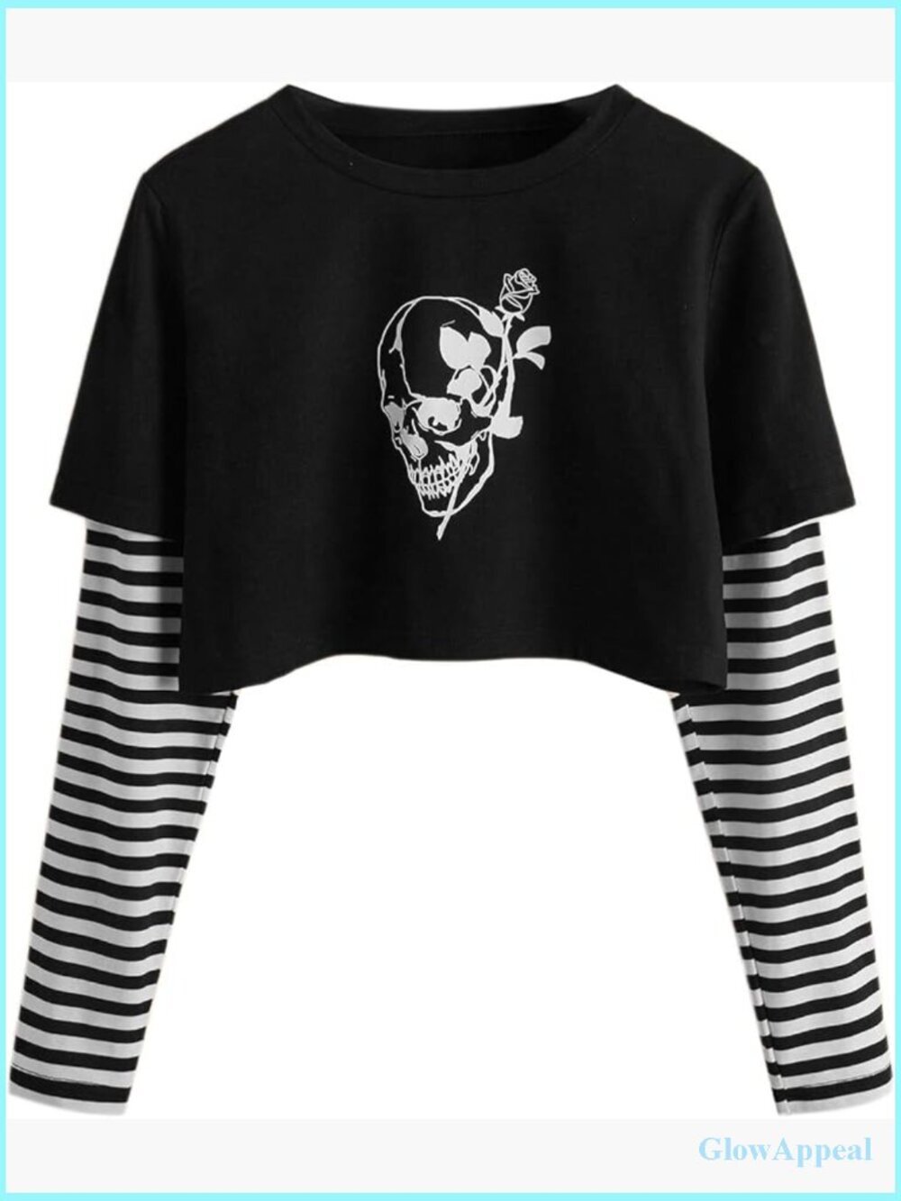 Color Block Butterfly Print Striped Long Sleeve Crop Top